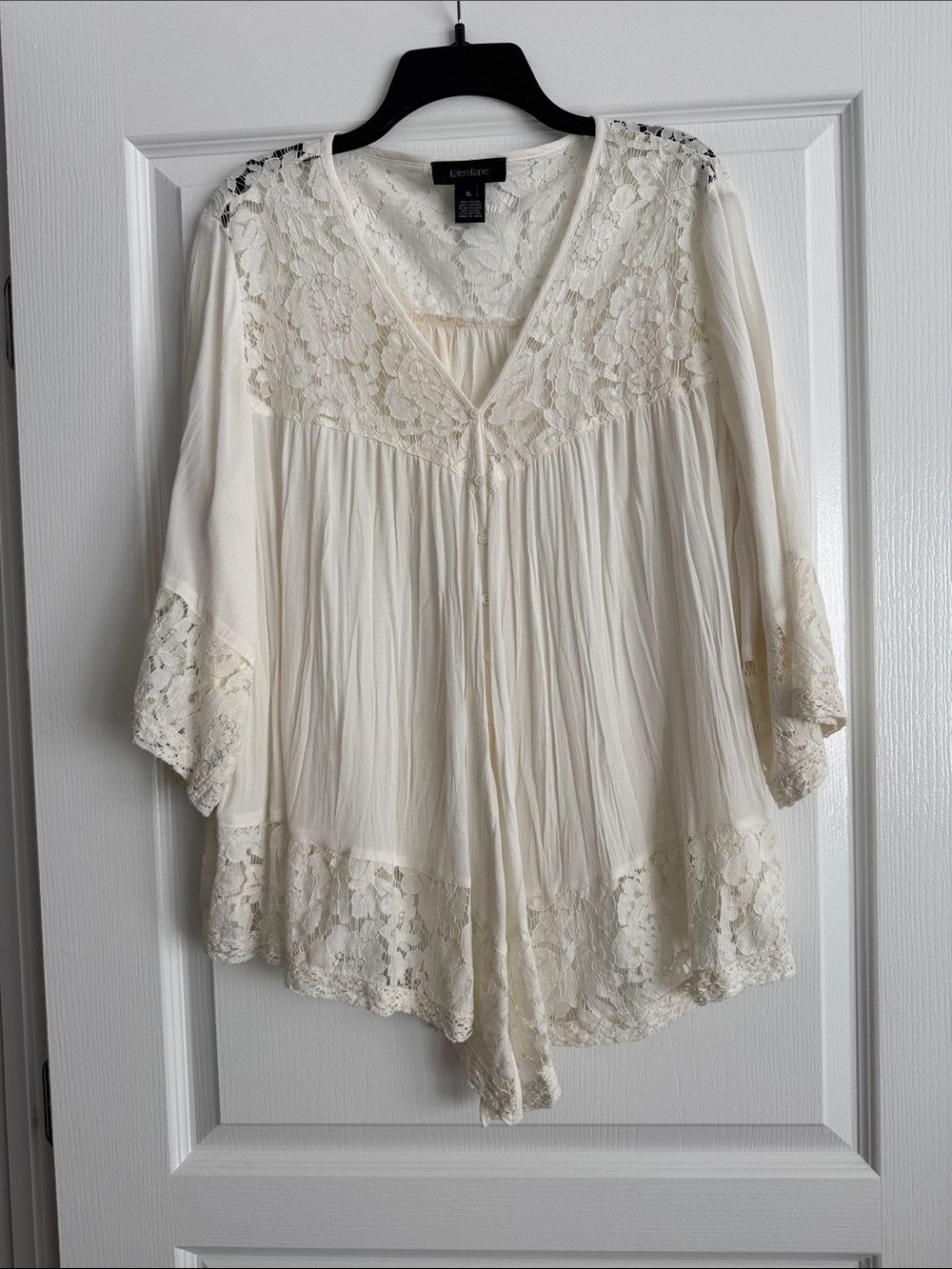 Karen Kane Ivory Lace-Trim Tunic Blouse